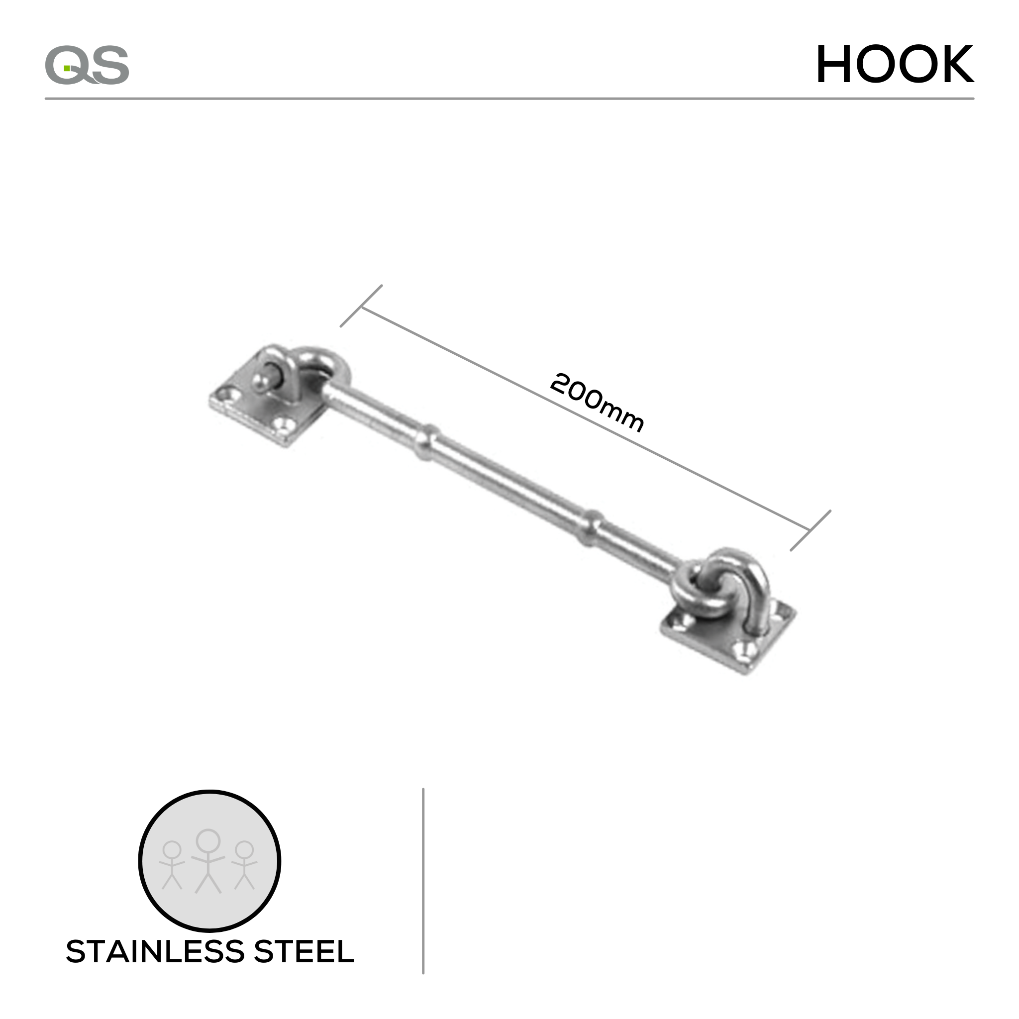 QS4449/4 200, Cabin Hook, 200mm (l), Stainless Steel, QS