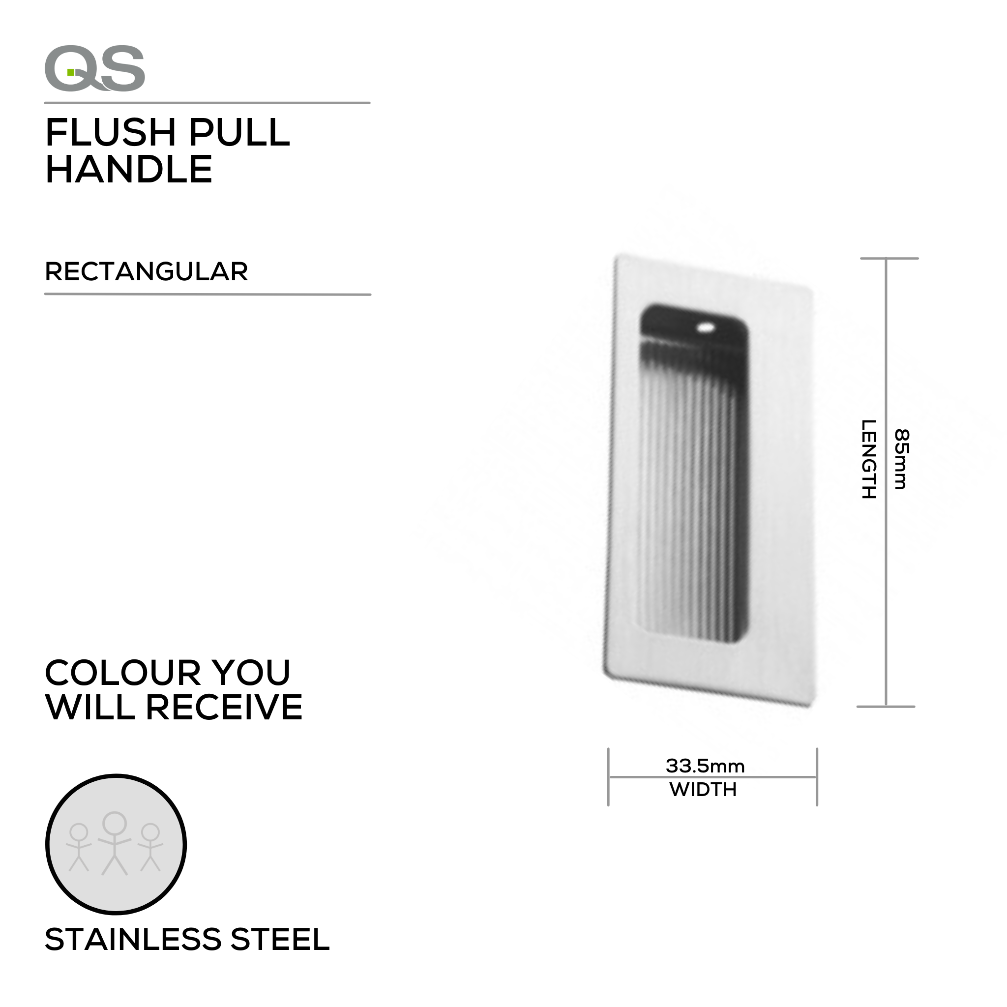 QS4450, Flush Pull, Rectangular, 85mm (l) x 33.5mm (w), Stainless Steel, QS