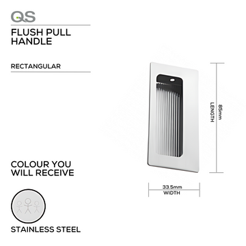 Main product view showing QS Stainless Steel Pull Handle — tough stainless shine for doors, 85mm (l).
