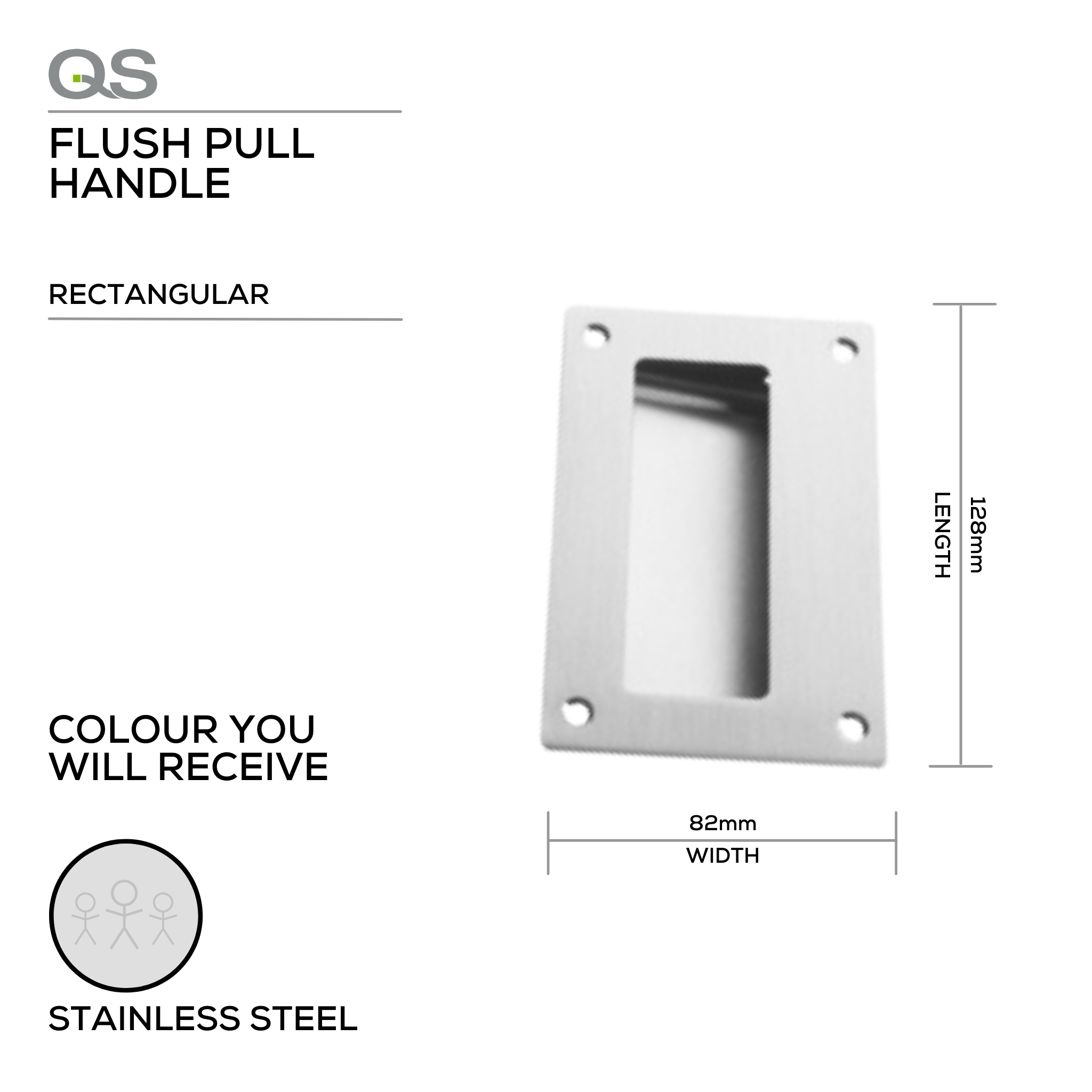 QS4452, Flush Pull, Rectangular, 128mm (l) x 82mm (w), Stainless Steel, QS