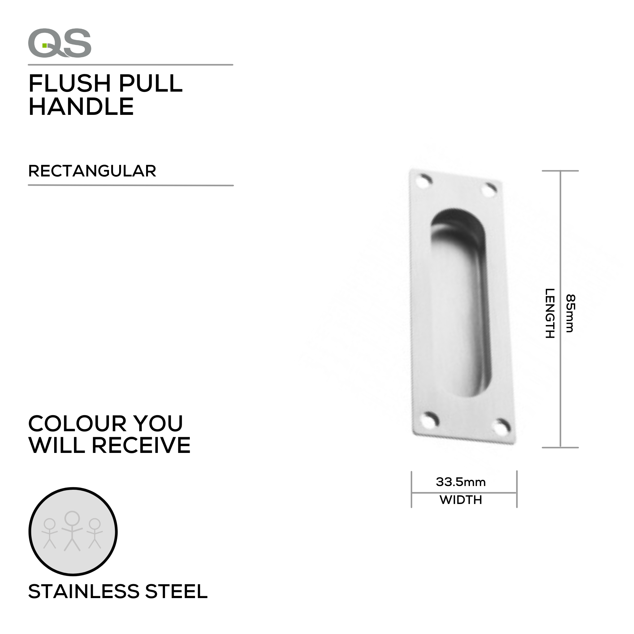 QS4453, Flush Pull, Rectangular, 85mm (l) x 33.5mm (w), Stainless Steel, QS