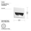 Main product view showing QS Stainless Steel Pull Handle — strong stainless style for doors, 50mm (l) x 50mm (w).