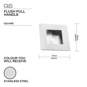 QS4455/2, Flush Pull, Square, 70mm (l) x 70mm (w), Stainless Steel, QS