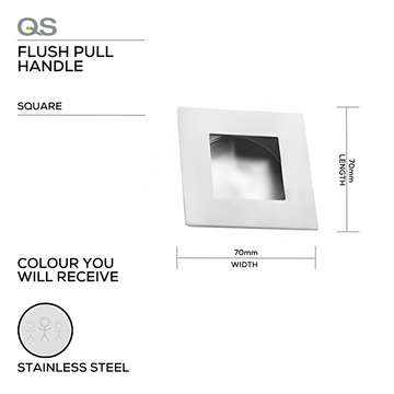 Main product view of QS Stainless Steel Pull Handle, made for doors with strong stainless style, 70mm (l) x 70mm (w).