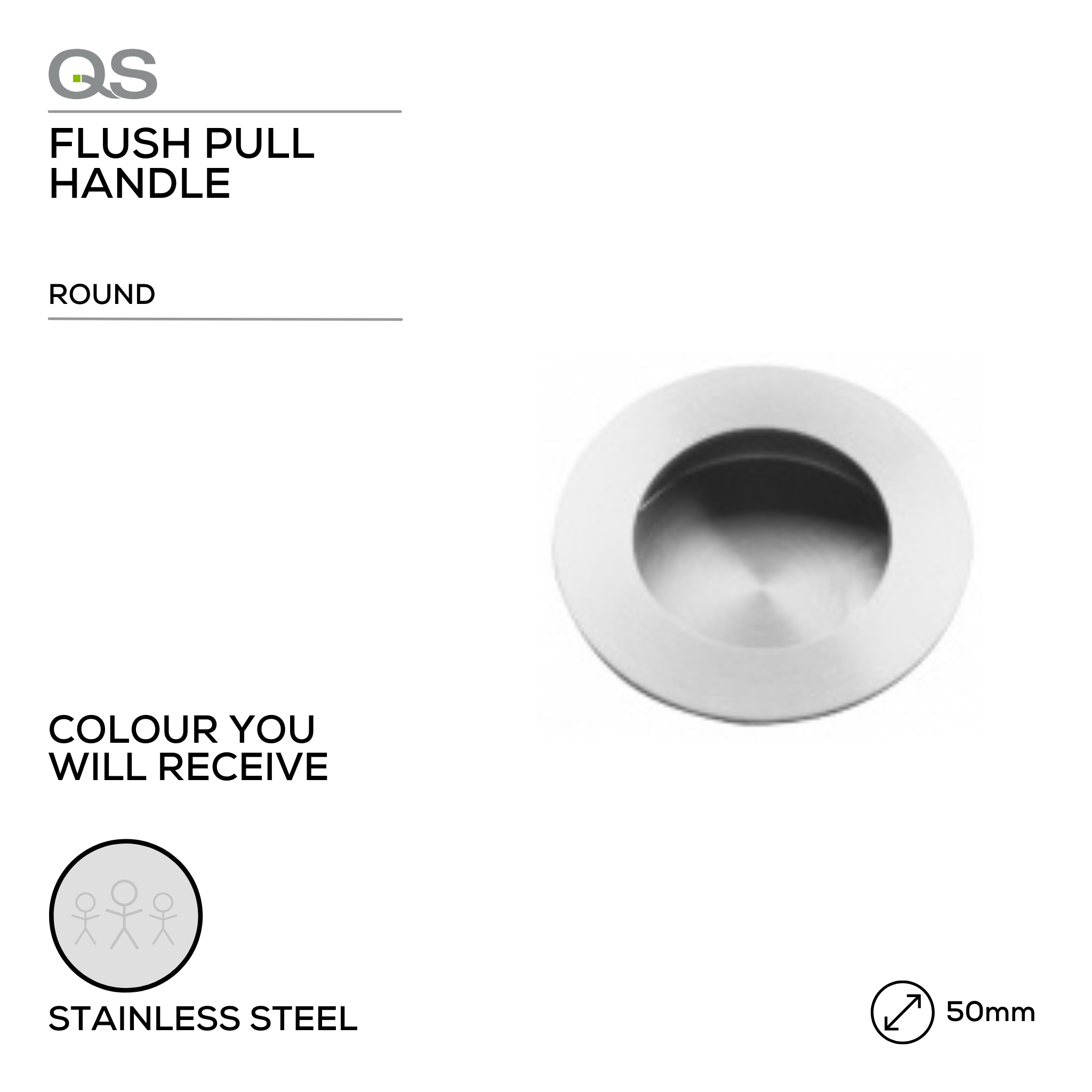 QS4457/1, Flush Pull, Round, 50mm (l), Stainless Steel, QS