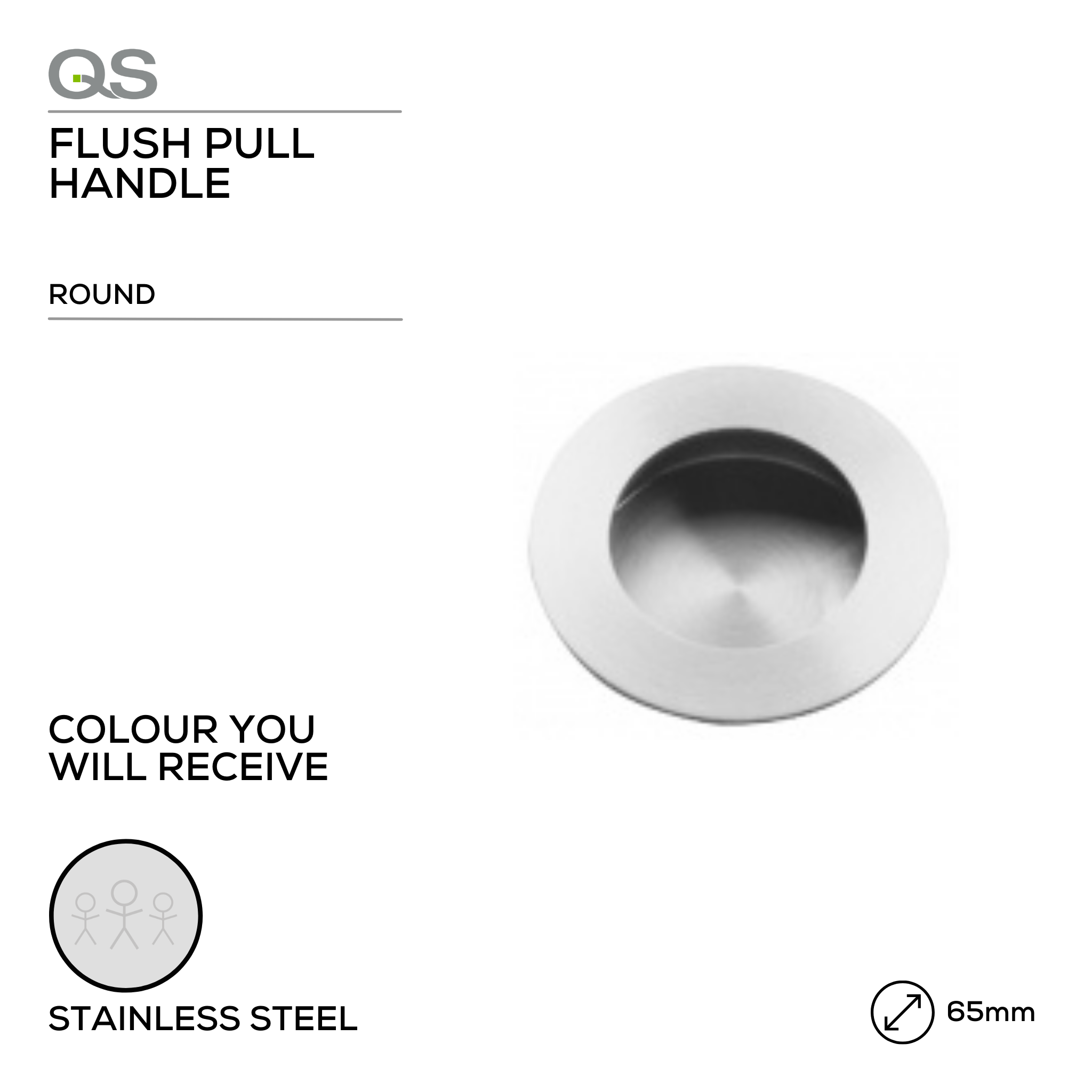 QS4457/2, Flush Pull, Round, 65mm (l), Stainless Steel, QS