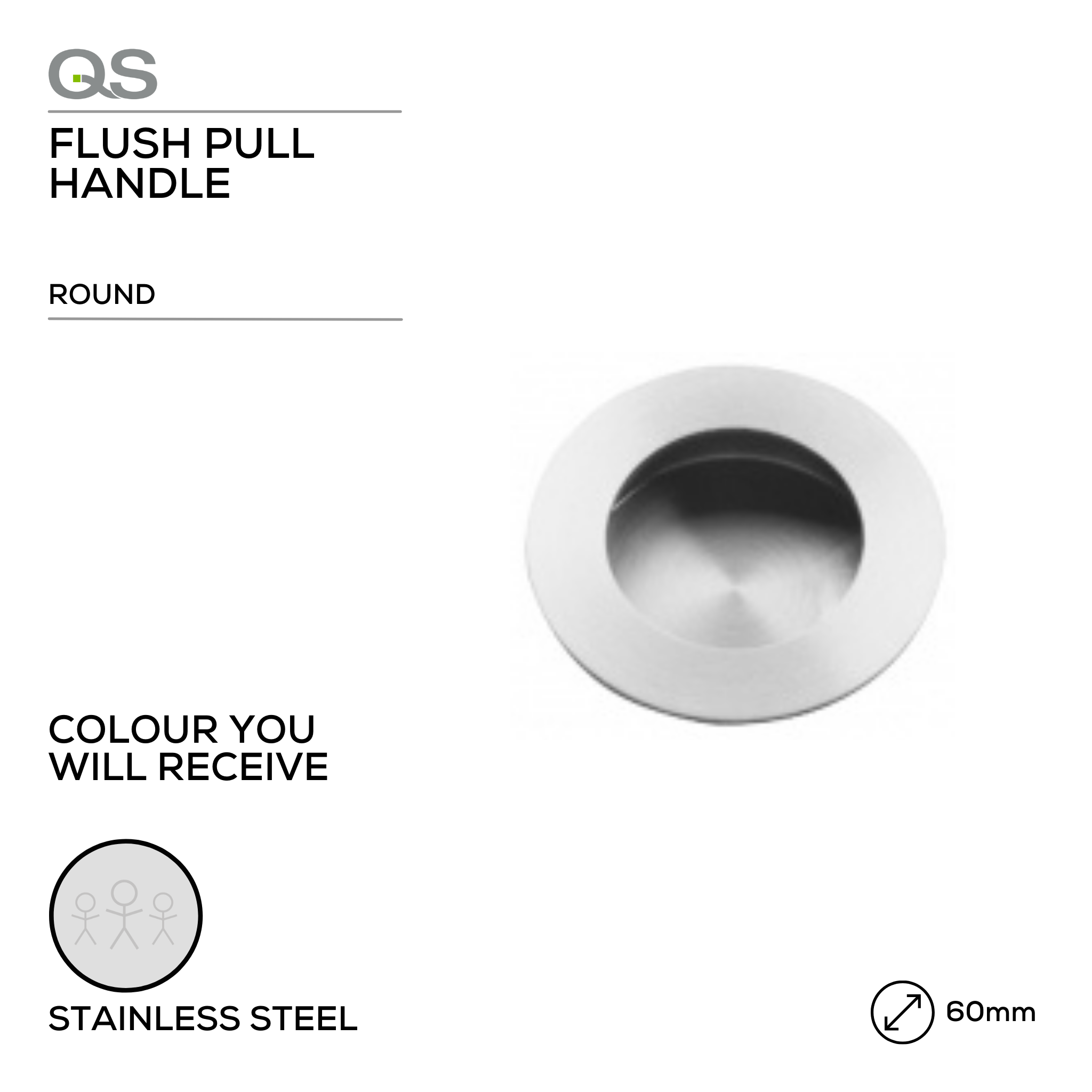 QS4459/1, Flush Pull, Round, 60mm (l), Stainless Steel, QS