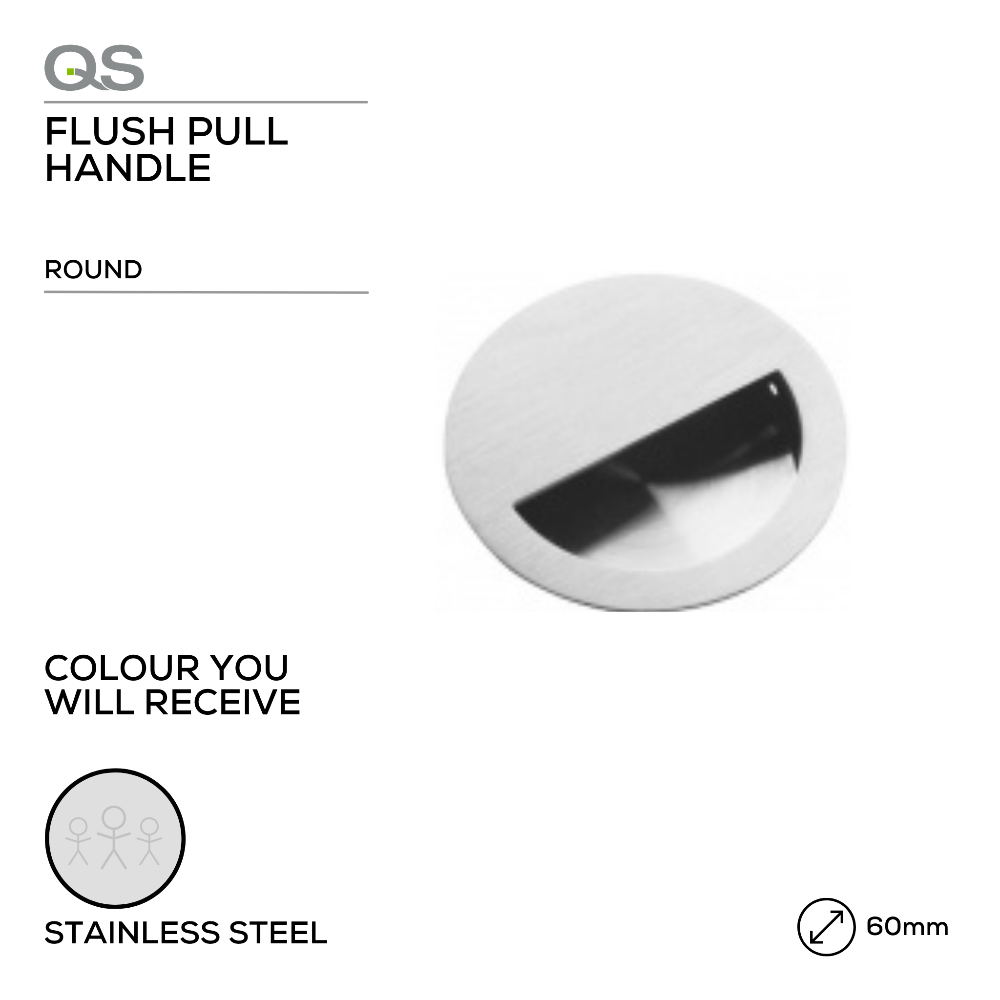 QS4459/2, Flush Pull, Round, 90mm (l), Stainless Steel, QS