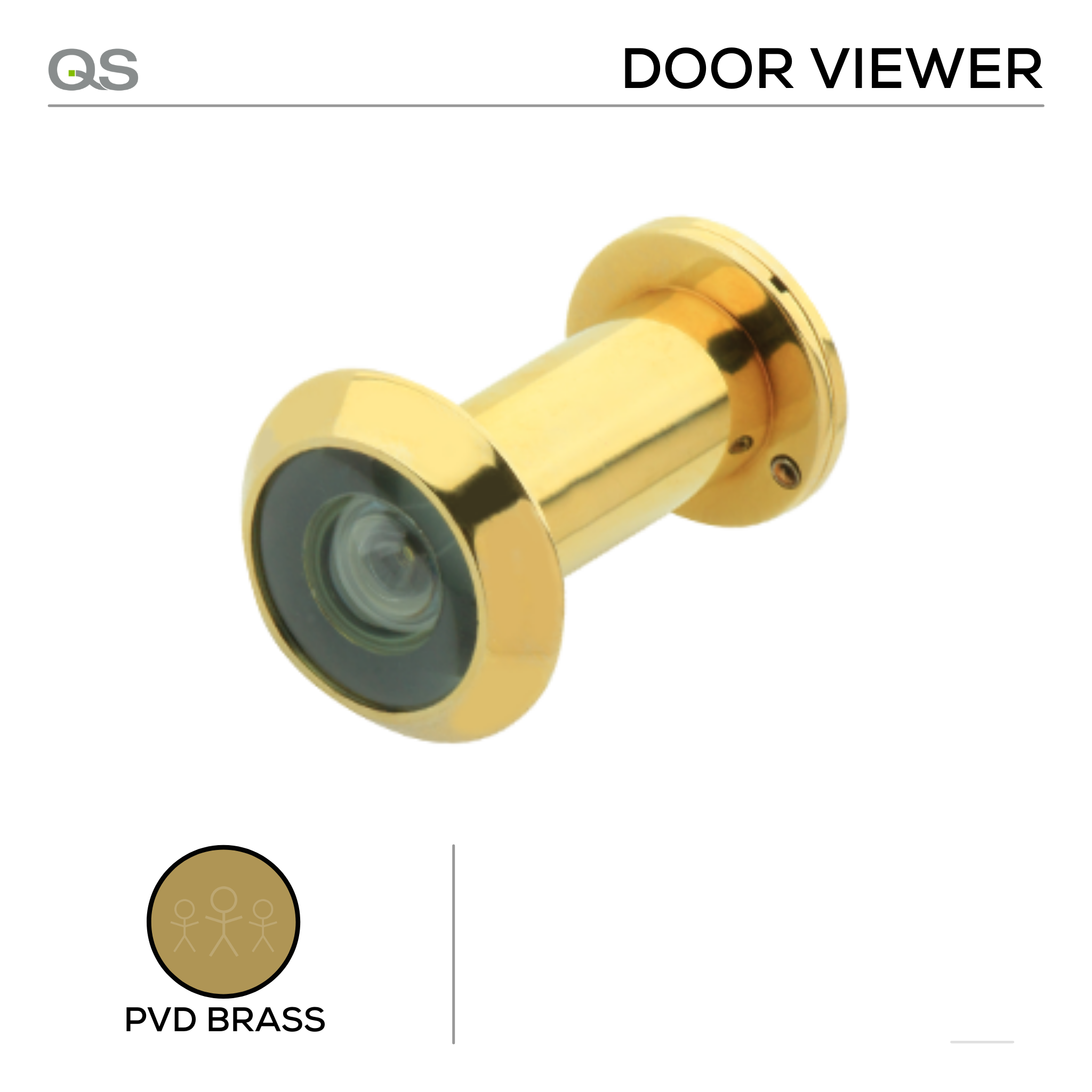 QS4467 PVD, Door Viewer, Glass Lens, 30mm (Ø), 180º View, Brass, QS