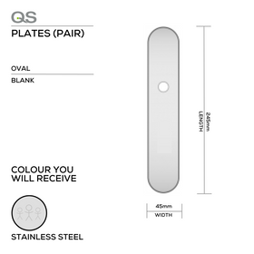QS4484 BLANK, Plate, Oval, 245mm (l) x 50mm (w), Supplied with QS Handle, Stainless Steel, QS