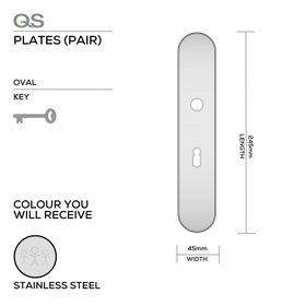 QS4484 KH, Plate, Oval, 245mm (l) x 45mm (w), Supplied with QS Handle, Stainless Steel, QS