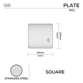 QS4485 WC/L, Plate, Square, 170mm (l) x 170mm (w), Supplied with QS Handle, Stainless Steel, QS