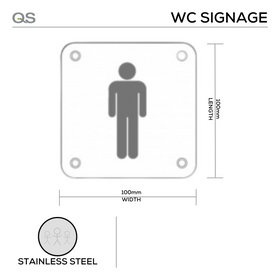 Male, Square Engraved Sign, 100mm x 100mm, Stainless Steel, QS