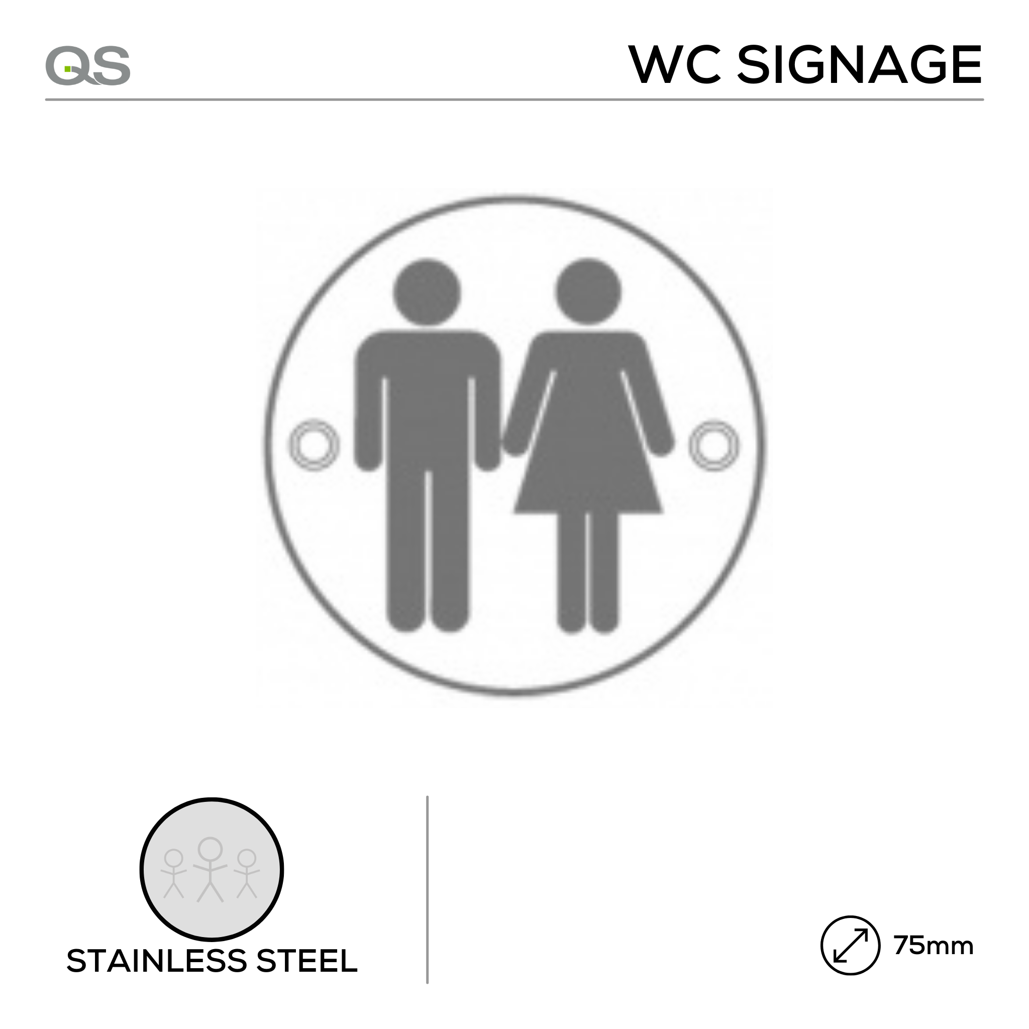 Male and Female, Round Engraved Sign, 75mm, Stainless Steel, QS