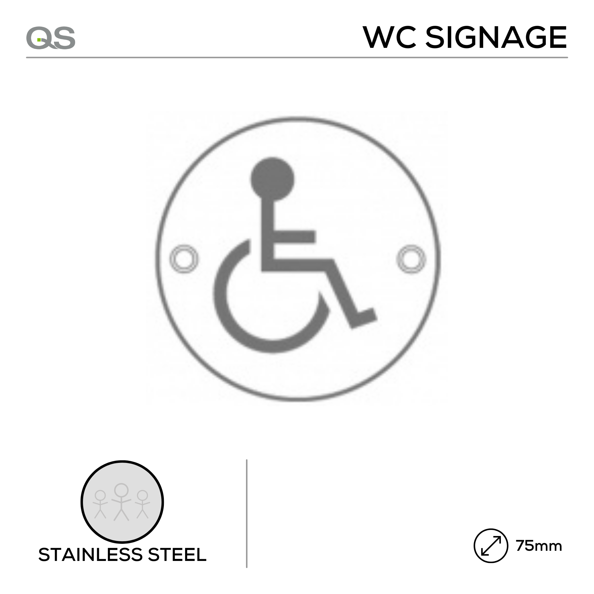 QS4506, Disabled, Round Engraved Sign, 75mm, Stainless Steel, QS