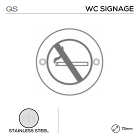 No Smoking, Round Engraved Sign, 75mm, Stainless Steel, QS