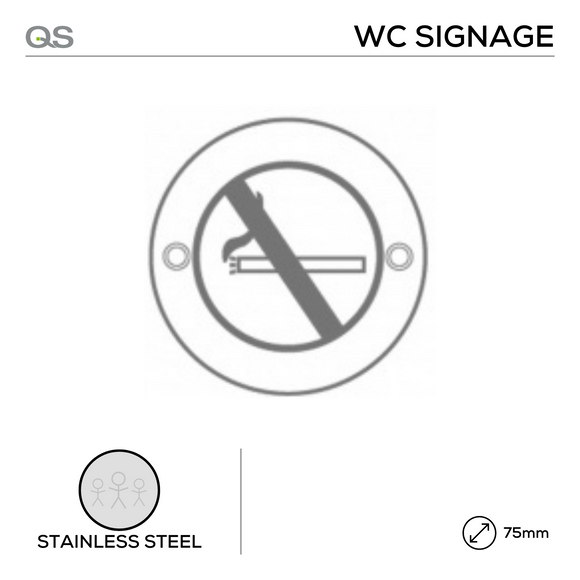 No Smoking, Round Engraved Sign, 75mm, Stainless Steel, QS