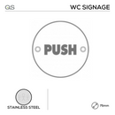 Push, Round Engraved Sign, 75mm, Stainless Steel, QS-1