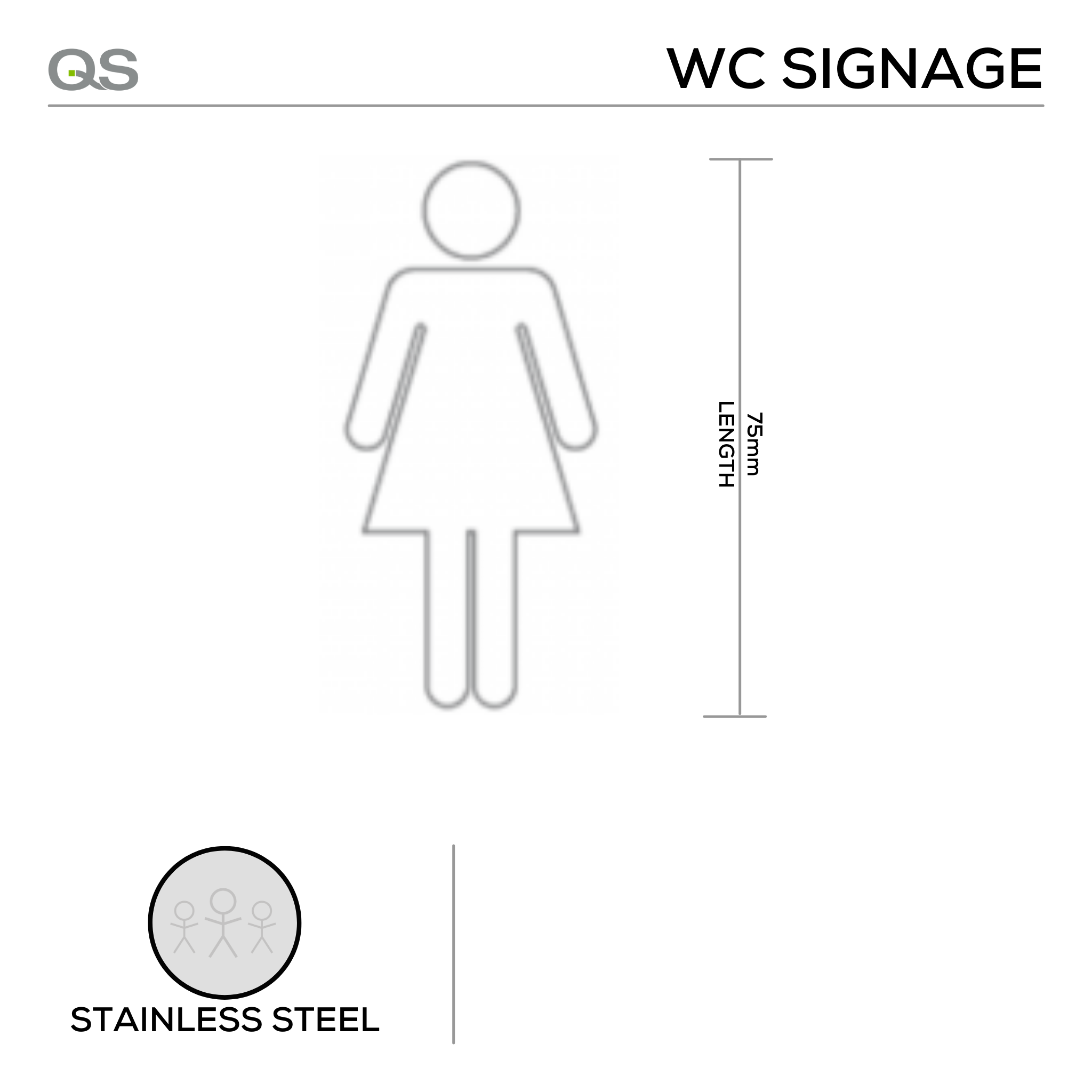 Female, Round, Laser Cut, Sign, 75mm x 75mm, Stainless Steel, QS