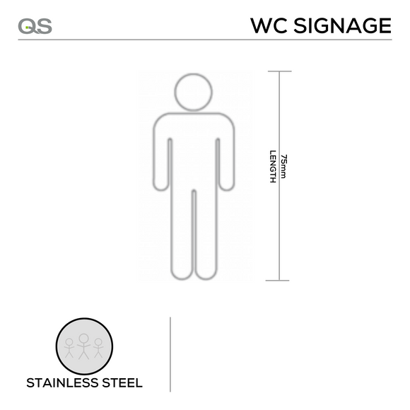 Male, Round, Laser Cut, Sign, 75mm x 75mm, Stainless Steel, QS