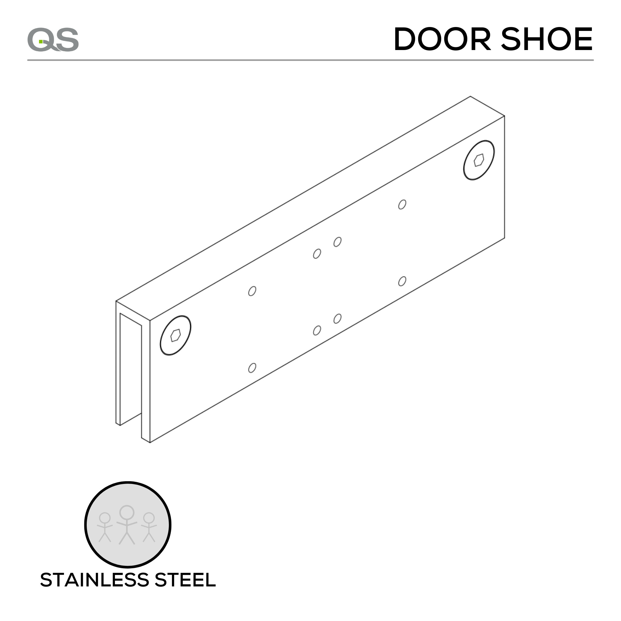 QS7702 glass door shoe, for QS700 and QS750, Stainless Steel, QS