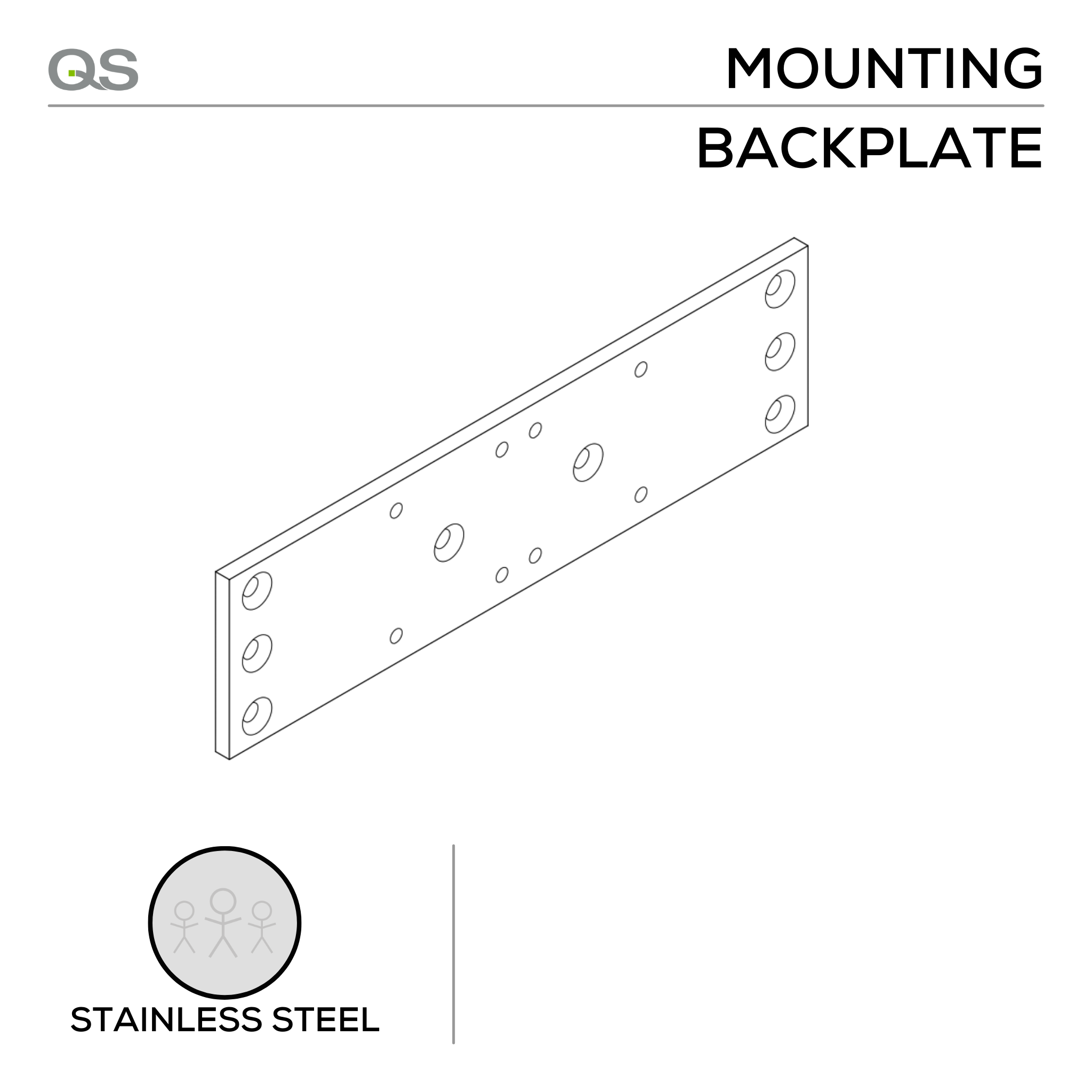 QS7710 mounting backplate, for QS700 and QS750, Stainless Steel, QS