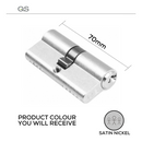 QS1105SN, 70mm - 35/35, Double Cylinder, Key to Key, Keyed to Differ (Standard), 3 Keys, 5 Pin, Satin Nickel, QS-1