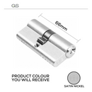 QS1104SN, 66mm - 33/33, Double Cylinder, Key to Key, Keyed to Differ (Standard), 3 Keys, 5 Pin, Satin Nickel, QS-1