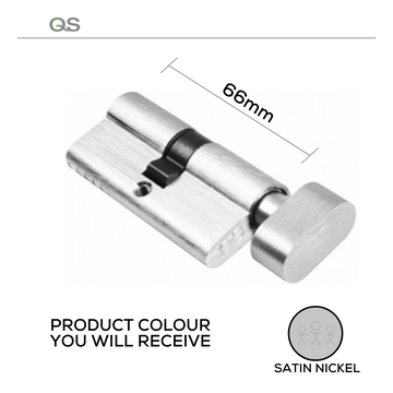 QS Cylinder Lock for doors, main product view with clean, clever, and ready to work, 66mm.