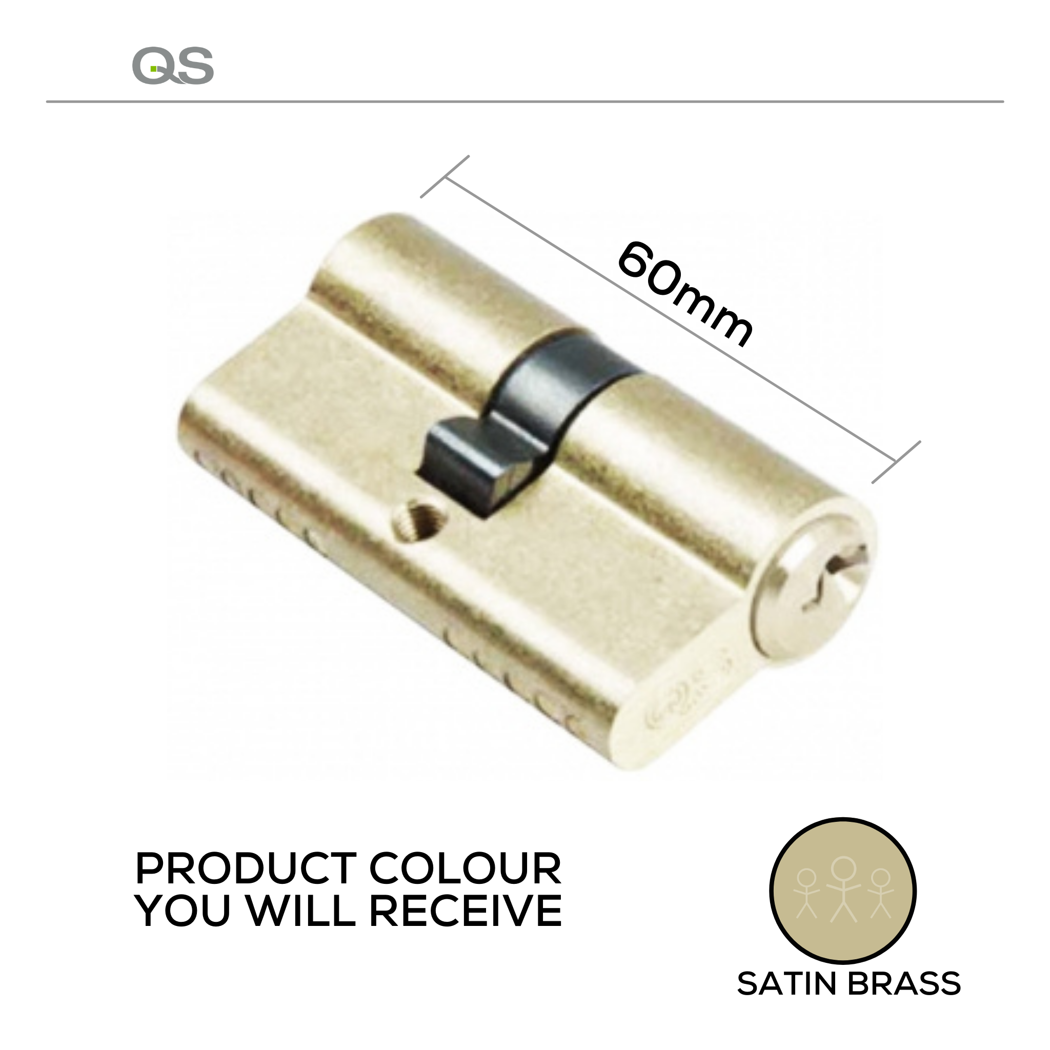 QS1103SB, 60mm - 30/30, Double Cylinder, Key to Key, Keyed to Differ (Standard), 3 Keys, 5 Pin, Satin Brass, QS