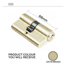 QS1104SB, 66mm - 33/33, Double Cylinder, Key to Key, Keyed to Differ (Standard), 3 Keys, 5 Pin, Satin Brass, QS-1
