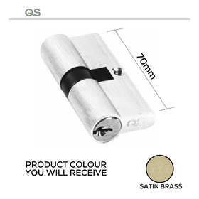 QS1105SB, 70mm - 35/35, Double Cylinder, Key to Key, Keyed to Differ (Standard), 3 Keys, 5 Pin, Satin Brass, QS