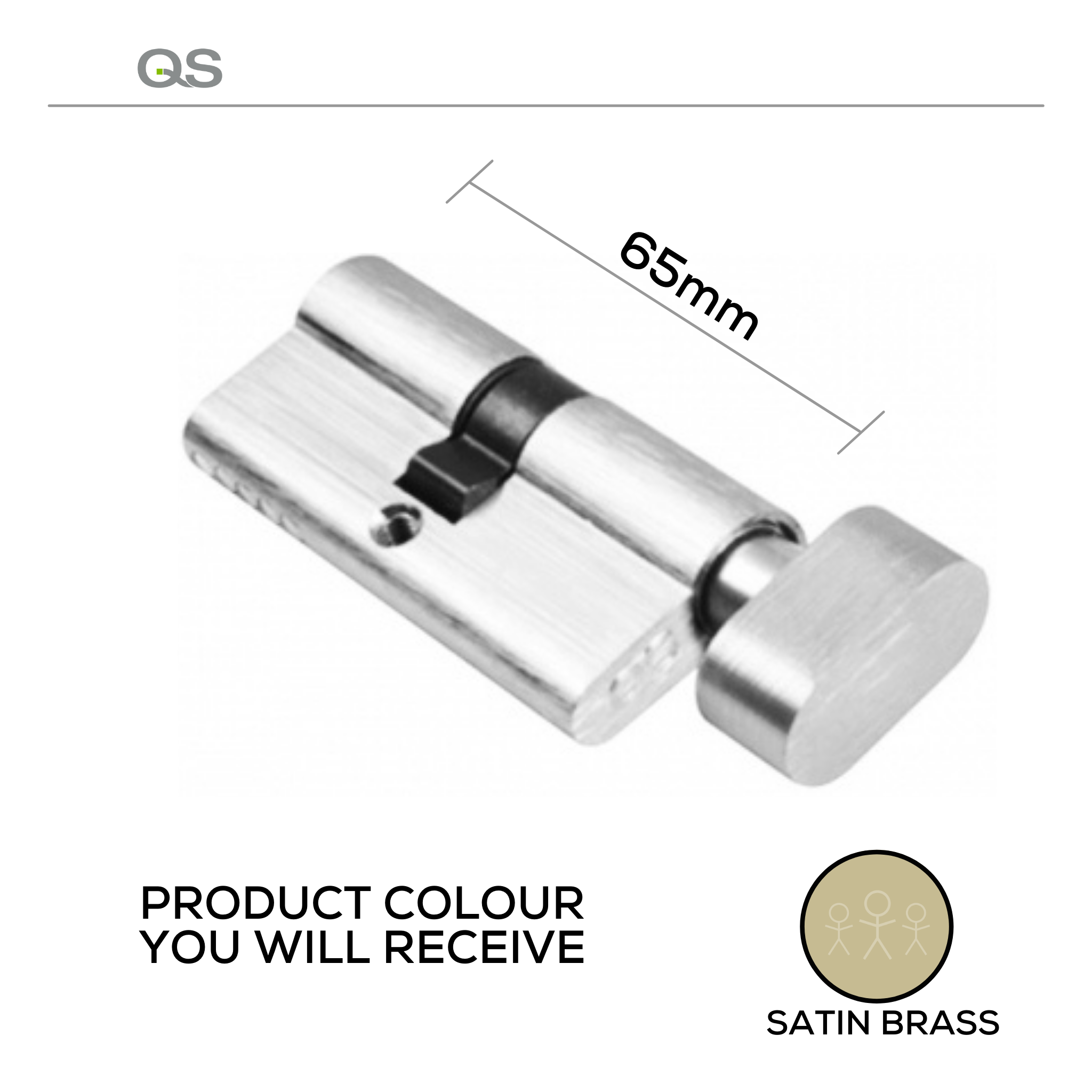 QS1108SB, 65mm - 32.5/32.5, Double Cylinder, Thumbturn to Key, Keyed to Differ (Standard), 3 Keys, 5 Pin, Satin Brass, QS