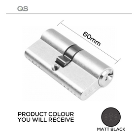 QS1103/Black, 60mm - 30/30, Double Cylinder, Key to Key, Keyed to Differ (Standard), 3 Keys, 5 Pin, Matt Black, QS