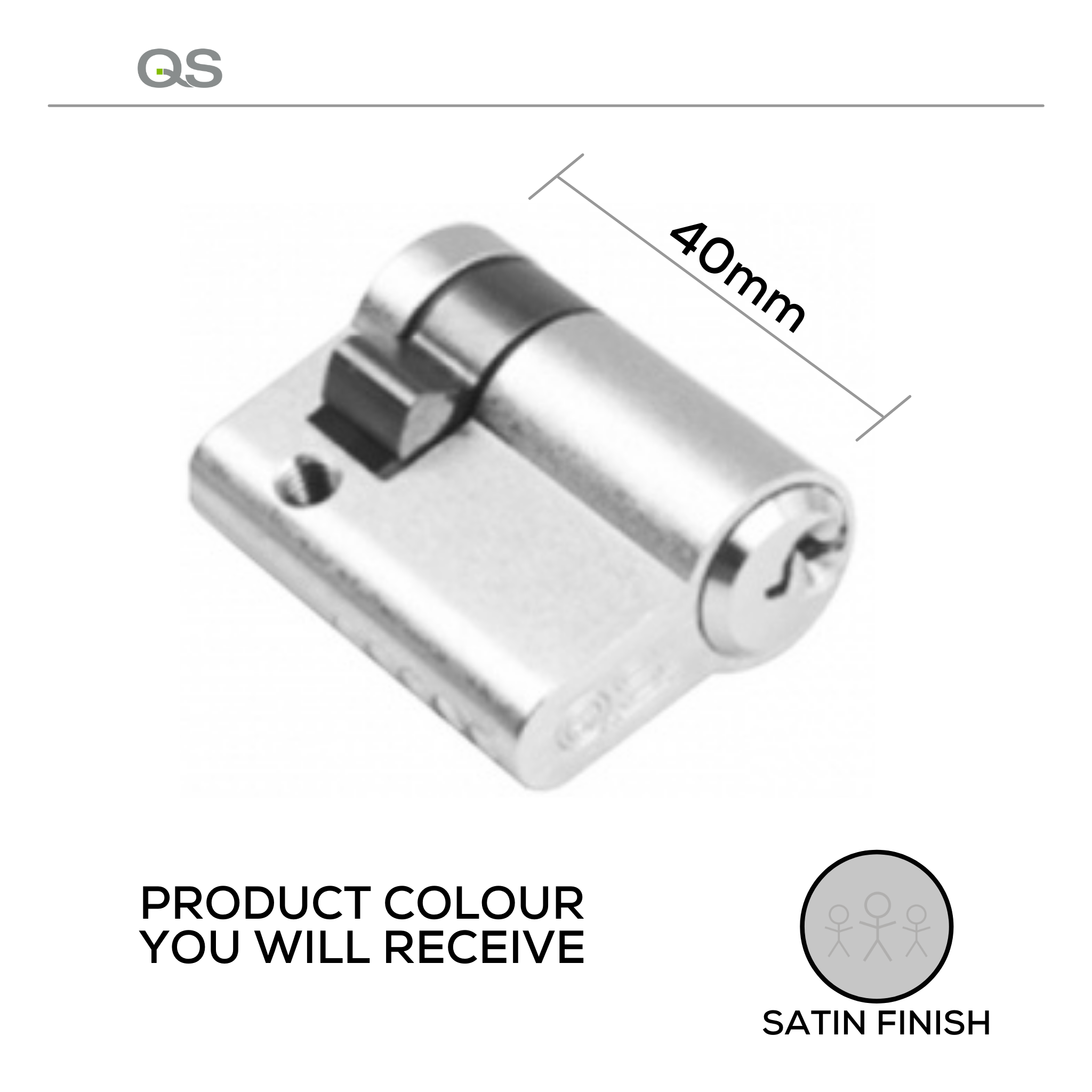QS1102A, 40mm - 30/10, Half (Single Cylinder), Elemental, Key, Keyed to Differ (Standard), 3 Keys, 5 Pin, Aluminium Based Cylinder, Satin Finish, QS