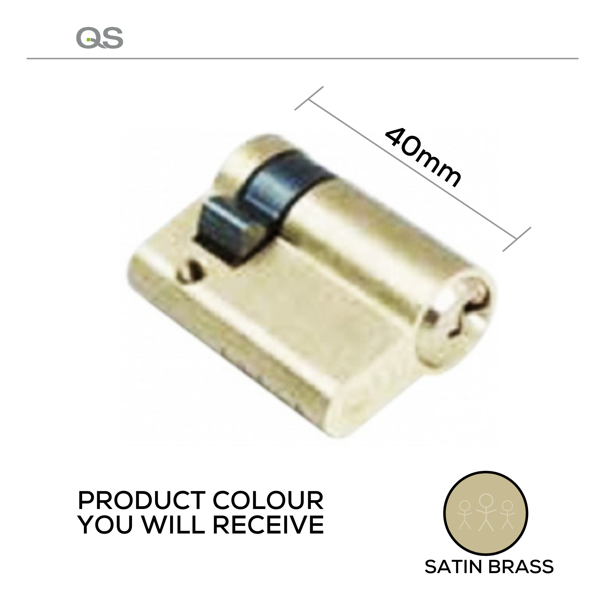 QS1102SB, 40mm - 30/10, Half (Single Cylinder), Key, Keyed to Differ (Standard), 3 Keys, 5 Pin, Satin Brass, QS