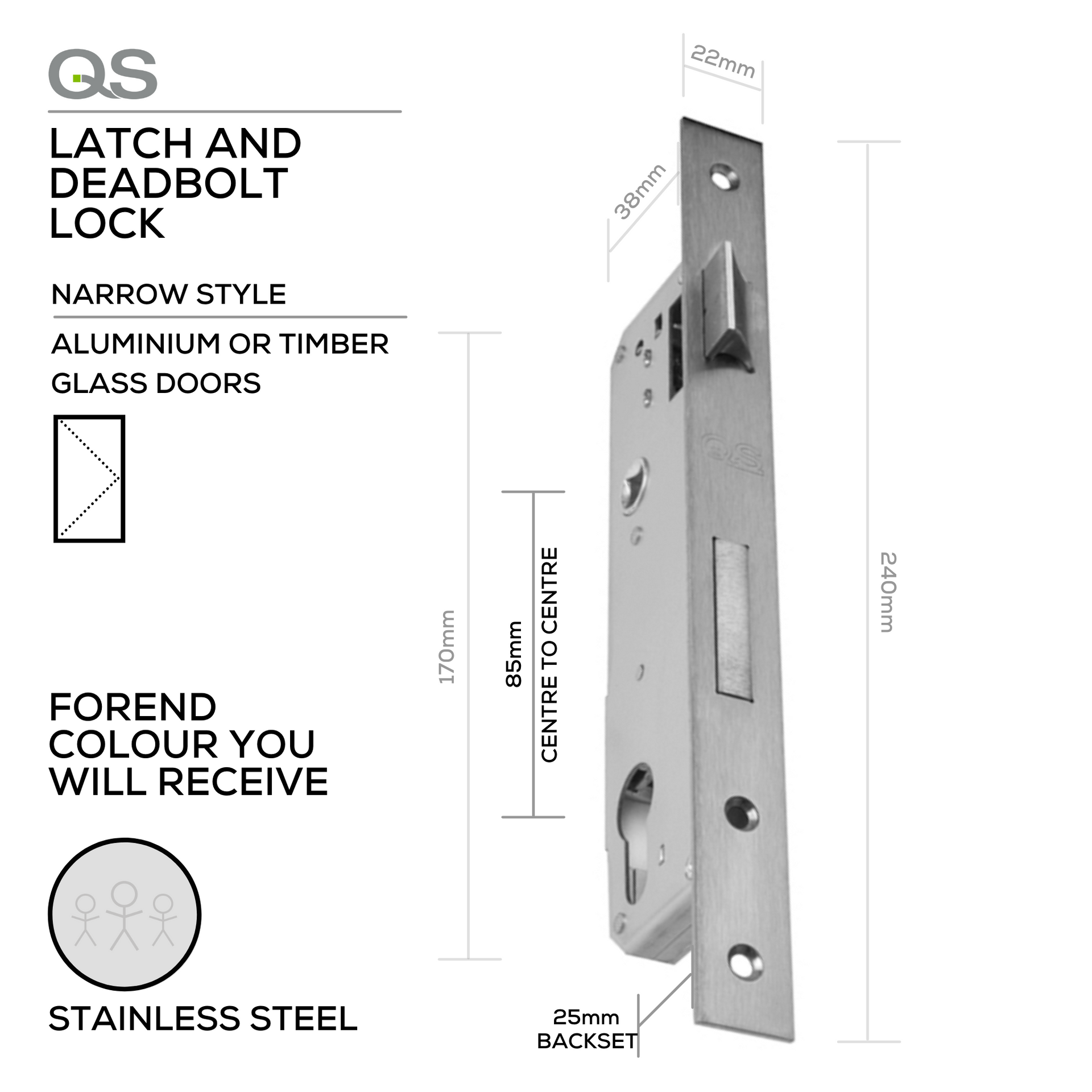 QS 8525/1SS Stainless Steel Deadbolt Lock 25mm (Backset) | The