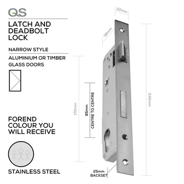 Main product view of QS Stainless Steel Cylinder Lock, made for doors with tough stainless shine, 25mm (Backset).