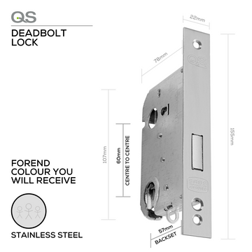 QS Stainless Steel Cylinder Lock for doors, main product view with strong stainless style, 57mm (Backset).