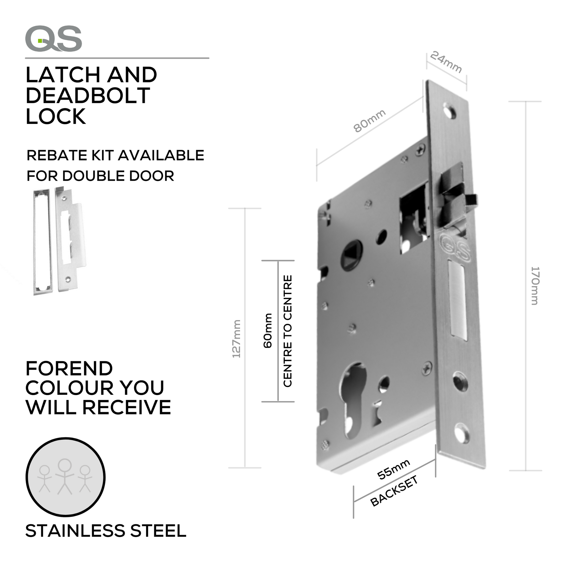 QS 6055/1/SS Stainless Steel Deadbolt Lock 55mm (Backset) | The