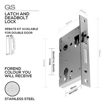 QS Stainless Steel Cylinder Lock for doors, main product view with strong stainless style, 55mm (Backset).