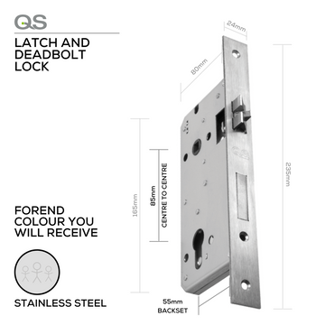 Main product view of QS Stainless Steel Cylinder Lock, made for patio and sliding doors with tough stainless shine, 55mm (Backset).