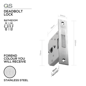 QS0055/5, Bathroom, Deadbolt Lock, WC Thumbturn Hardware, 55mm (Backset), Stainless Steel, QS