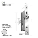 QS6235SS, Hook Lock, Euro Cylinder, Excluding Cylinder, 35mm (Backset), 62mm (ctc), Stainless Steel, QS-1