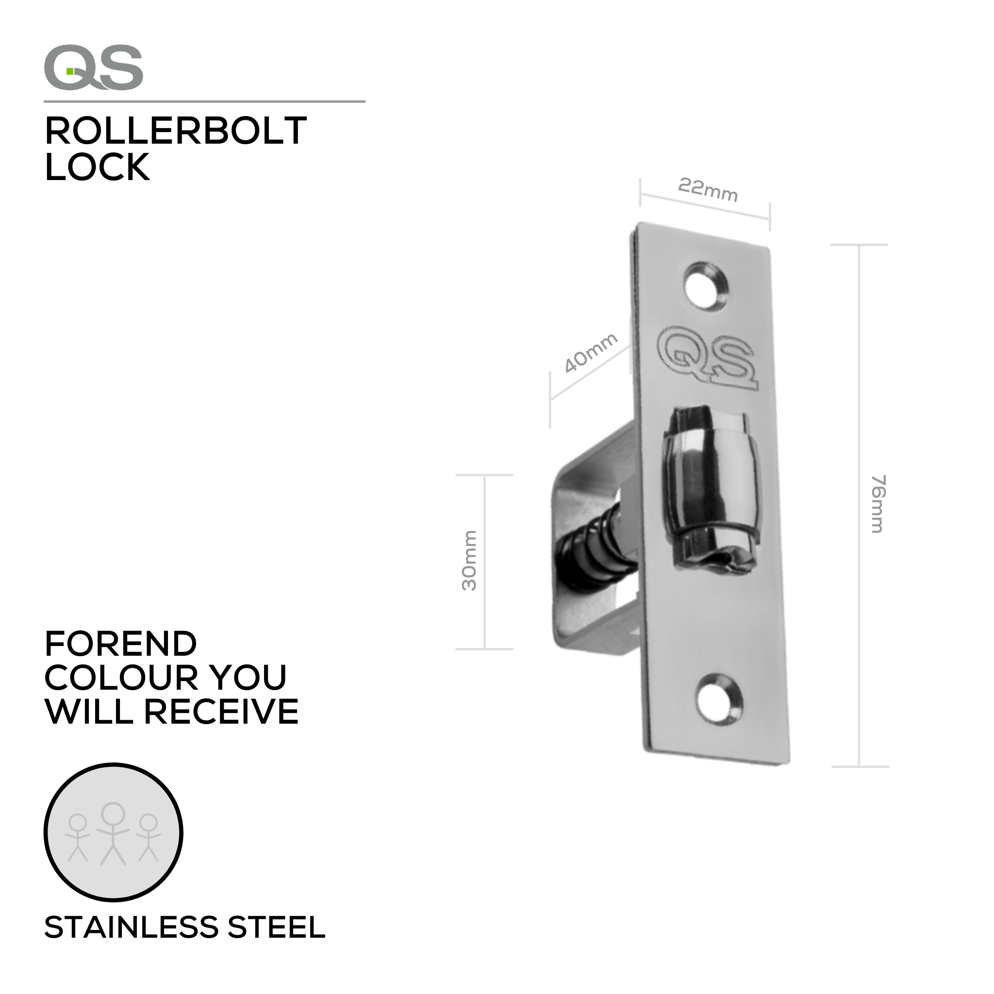 QS6001SS, Adjustable, Rollerbolt Lock, Stainless Steel, QS