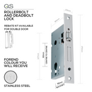 QS6055/3/SS, Adjustable Roller Bolt, Rollerbolt & Deadbolt Lock, Heavy Duty, Euro Cylinder, Excluding Cylinder, 55mm (Backset), 60mm (ctc), Stainless Steel, QS-1