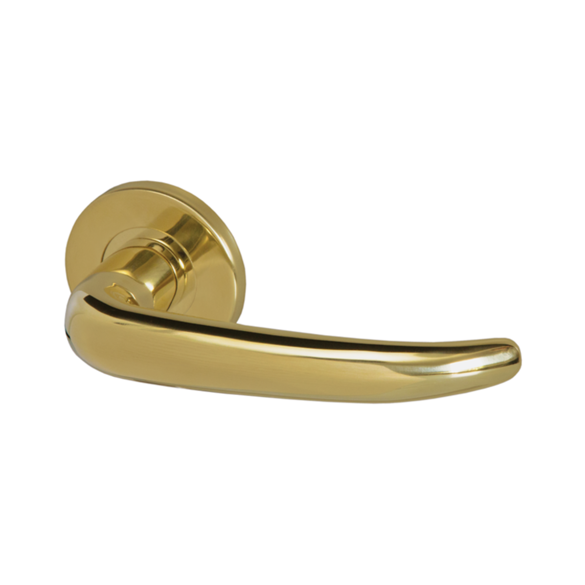 Riga PVD, Lever Handles, Form, On Round Rose, With Escutcheons, PVD Brass, QS