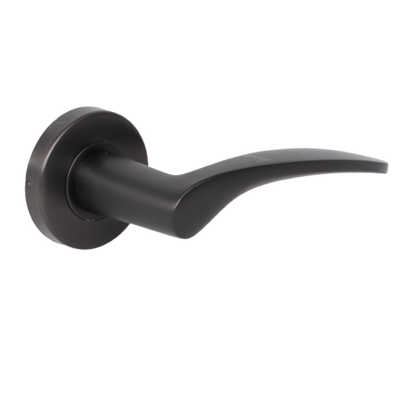 FS115.R._.MBL, Lever Handles, Solid, On Round Rose, With Escutcheons, Matt Black, CISA