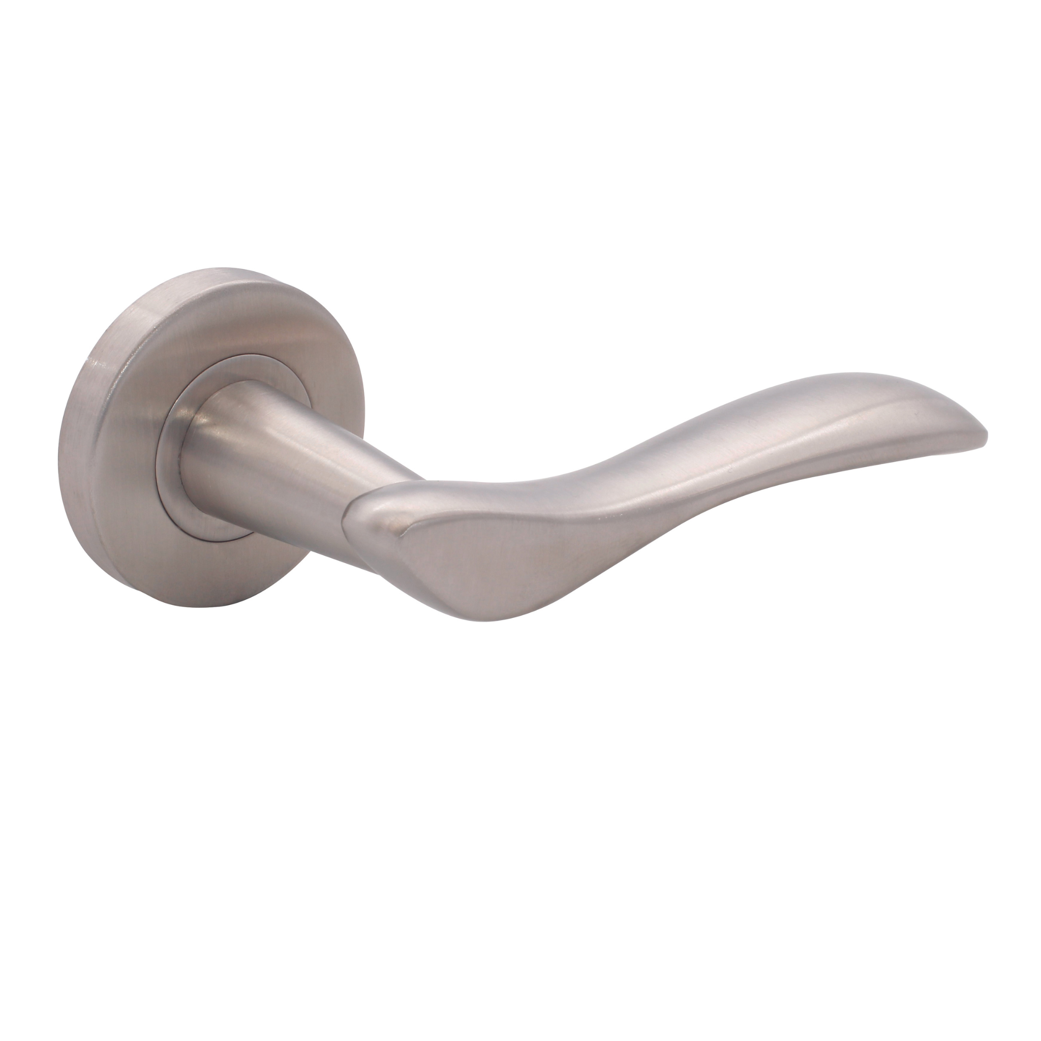 FS108.R._.SS, Lever Handles, Solid, On Round Rose, With Escutcheons, Stainless Steel, CISA