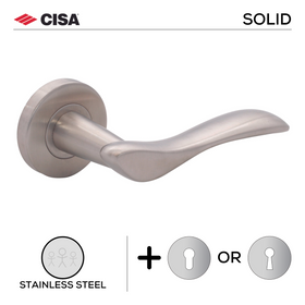 FS108.R._.SS, Lever Handles, Solid, On Round Rose, With Escutcheons, Stainless Steel, CISA